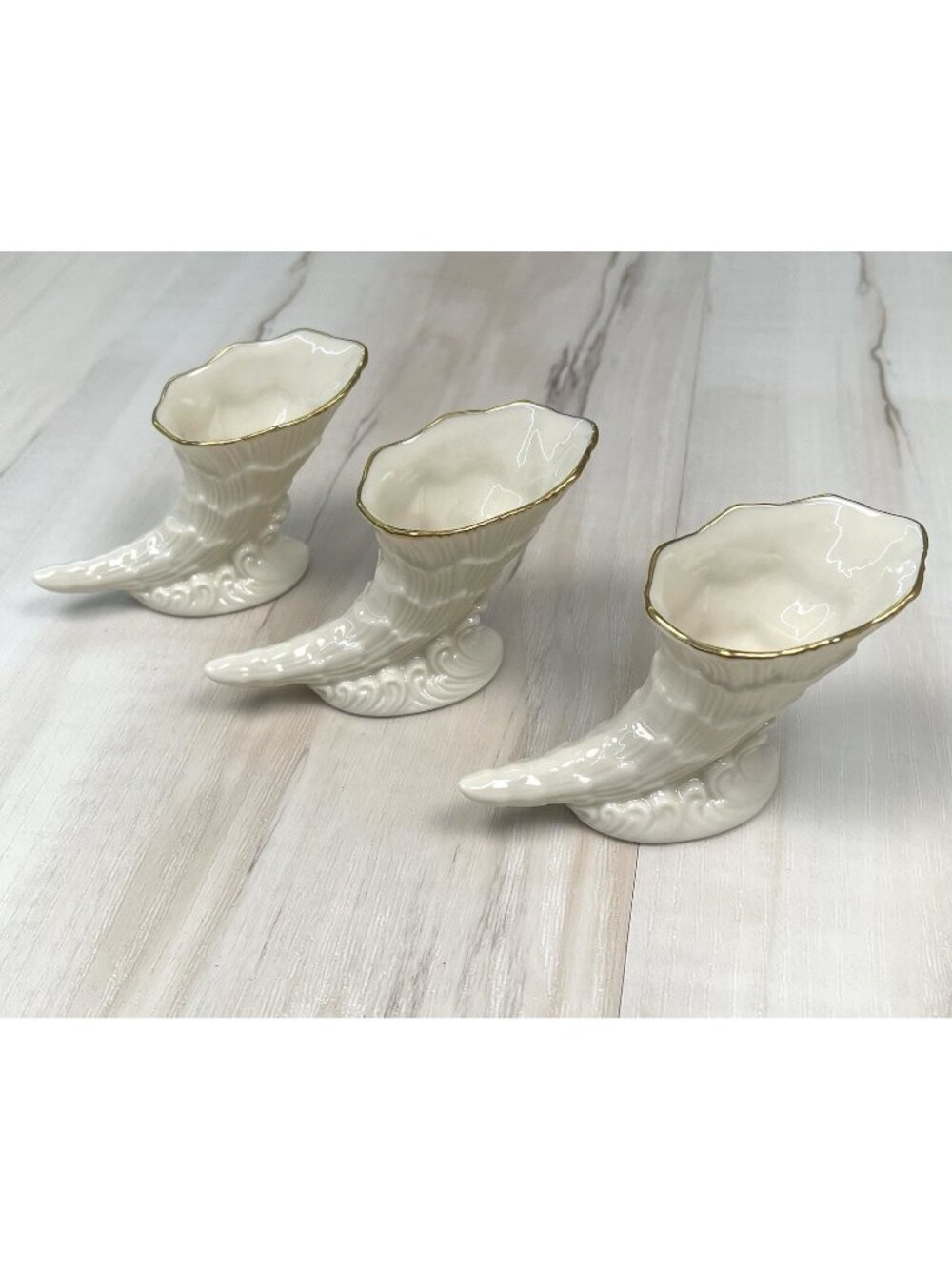 Set 3 LENOX Cornucopia 4" Ivory Porcelain TOOTHPICK HOLDERS Bud Vases 24K Gold